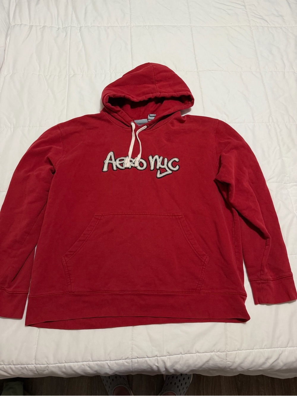 Vintage Aeropostale Hoodie Mens XL Red Pullover Aero NYC Graphic Fleece